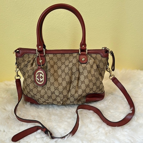 💯Authentic Gucci Canvas Brown and Red Women's Bag🍀 - Picture 1 of 15